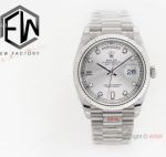 Replica Rolex 36mm Day Date ETA2836 Watch in Silver Dial President Strap